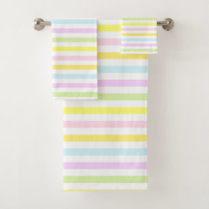 Horizontal Stripes in Light Pastel Colours Bath Towel Set