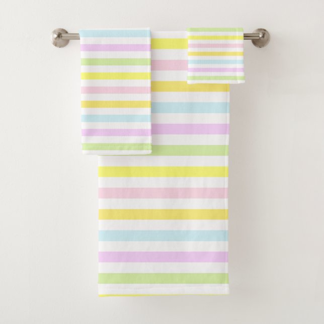 Horizontal Stripes in Light Pastel Colours Bath Towel Set (Insitu)