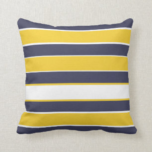 Horizontal stripes, mustard yellow, navy blue, whi cushion