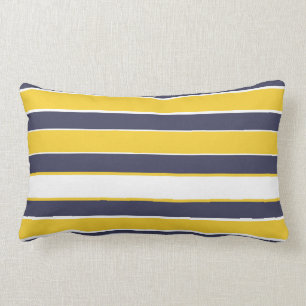 Horizontal stripes, mustard yellow, navy blue, whi lumbar cushion