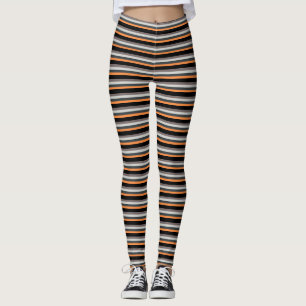 Horizontal Stripes Orange Black Sand Pattern Leggings