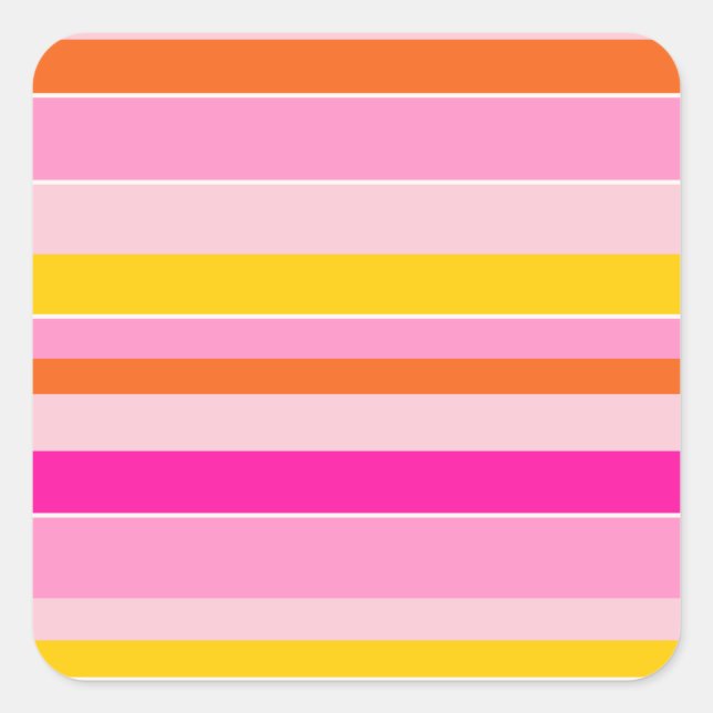 Horizontal Stripes Pink Orange Yellow Striped Square Sticker (Front)