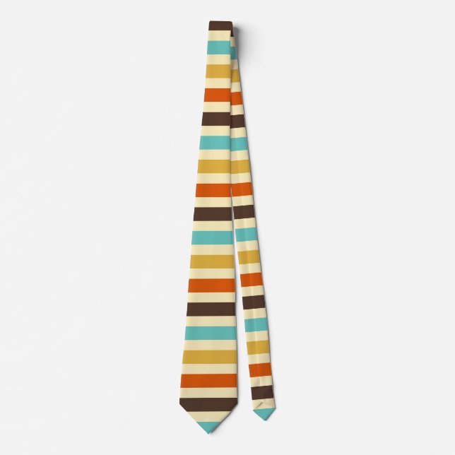 Horizontal Stripes Retro Colours Blue Yellow Red Tie (Front)