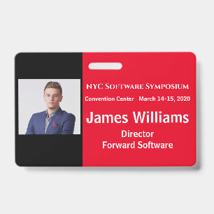 Horizontal Symposium Badge Red, White, Black ID Badge