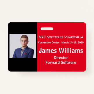 Horizontal Symposium Badge Red, White, Black ID Badge