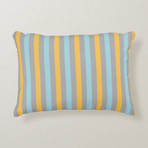 Horizontal Turquoise, Grey and Yellow Stripes Decorative Cushion