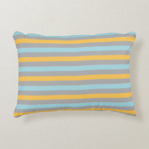 Horizontal Turquoise, Grey and Yellow Stripes Decorative Cushion