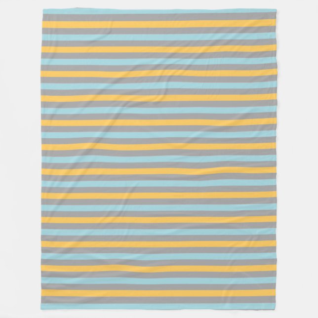 Horizontal Turquoise, Grey and Yellow Stripes Fleece Blanket (Front)