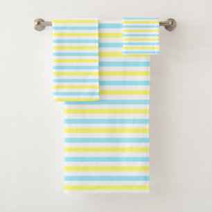 Horizontal Turquoise, Yellow and White Stripes Bath Towel Set