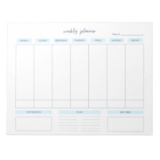 Horizontal Weekly Planner Monday Start Notepad
