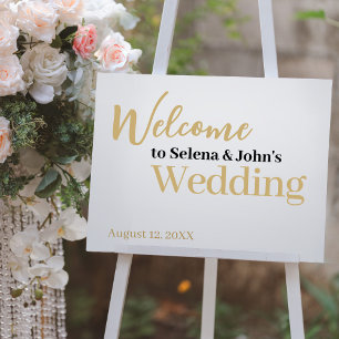 Horizontal White Gold Elegant Wedding Welcome Sign