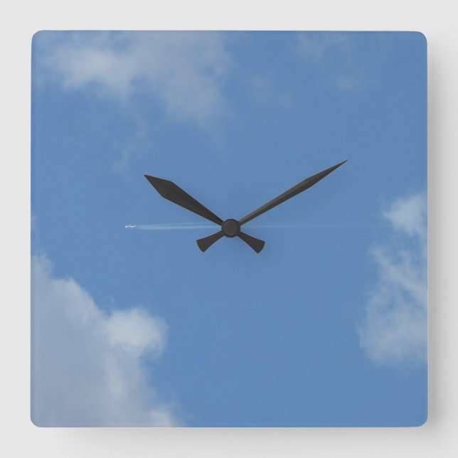 horloge ciel bleu avion trace square wall clock (Front)