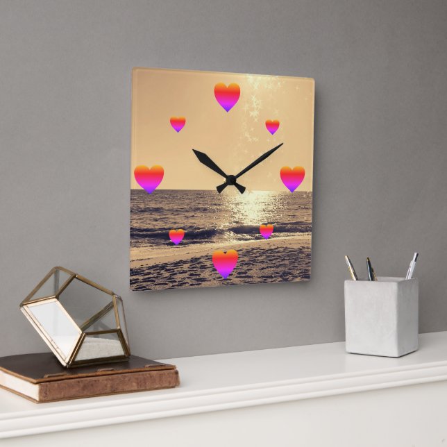 Horloge en Acrylique - Love O’Clock at Golden Hour Square Wall Clock (Office)