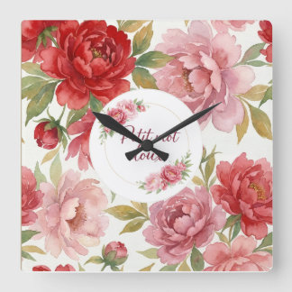 Horloge murale florale Petit mot doux Square Wall Clock