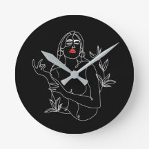 Horloge Ronde Line Art illustration. Femme en noir