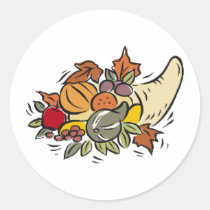 Horn o' plenty Thanksgiving Design Classic Round Sticker