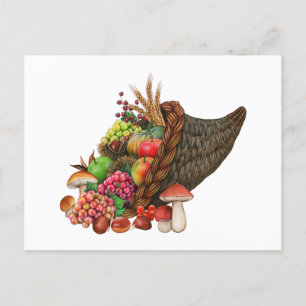 Horn of Plenty Autumn Harvest - Fruits, Vegetables Holiday Postcard