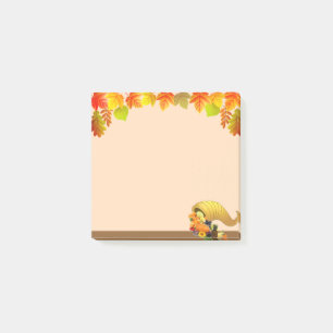 Horn of Plenty, Fall Leaves on Beige Post-it Notes