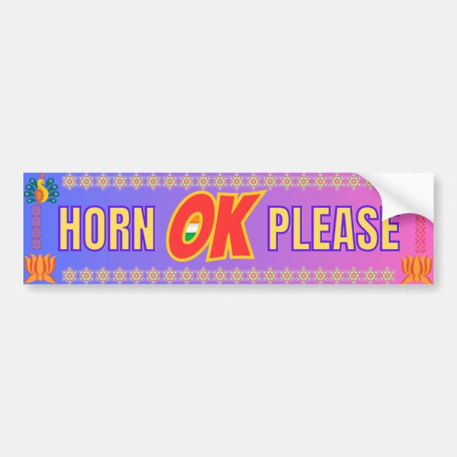 "Horn OK Please" Desi Truck Style Bumper Sticker (Front)