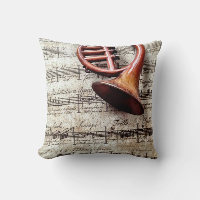 horn ornament on music throw pillow (Front)
