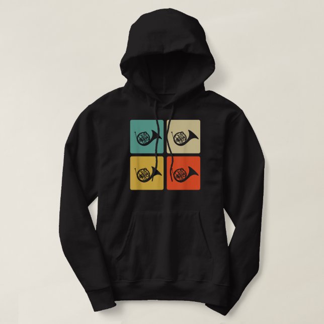 Horn Player Retro Horn Silhouette for French Horn  Hoodie (Design Front)