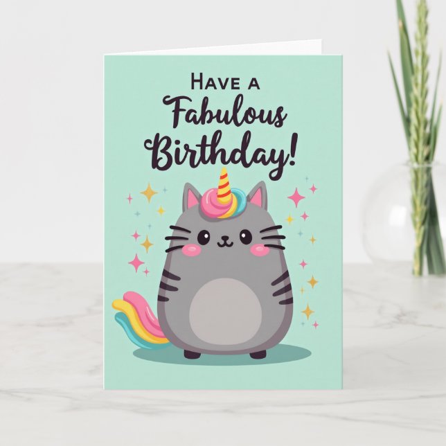 Horned Cat Birthday Card (Front)