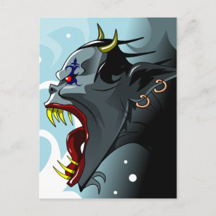 Horned demon head postcard
