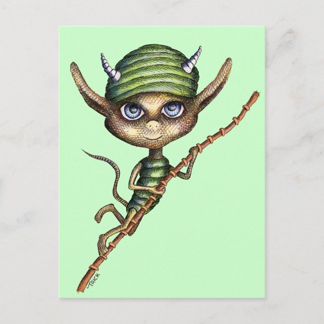 Horned Elf on Bamboo Branch Postcard (Front)