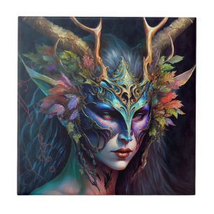 Horned Elf Woman Fantasy Art Ceramic Tile