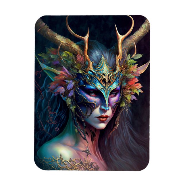 Horned Elf Woman Fantasy Art Magnet (Vertical)