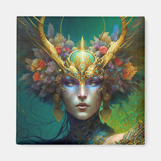 Horned Elf Woman Fantasy Art Magnet (Front)