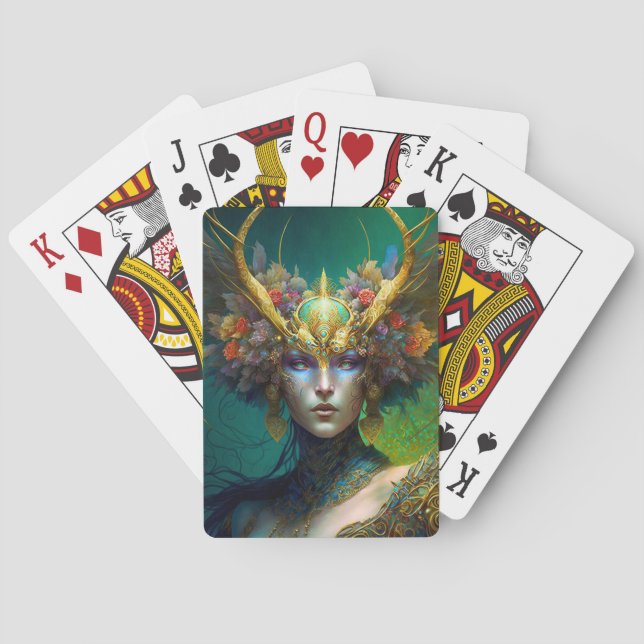 Horned Elf Woman Fantasy Art Playing Cards (Back)