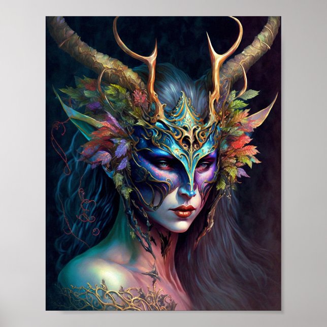 Horned Elf Woman Fantasy Art Poster (Front)