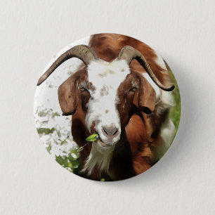 Horned Goat Grazing 6 Cm Round Badge