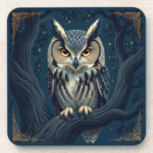 Horned owl at night coaster