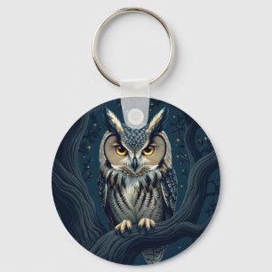 Horned owl at night key ring