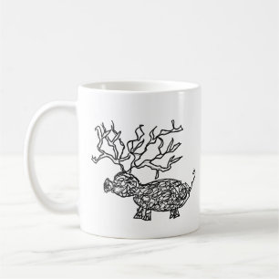 Horned Pig – Surreal Hand-Drawn Fantasy Boar Coffee Mug