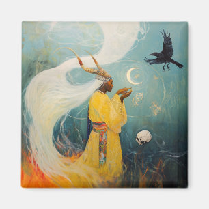 Horned Priestess Moon Occult Dark Witchy AI Art Magnet