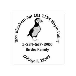 Horned Puffin Family Home Contact Information Rubber Stamp