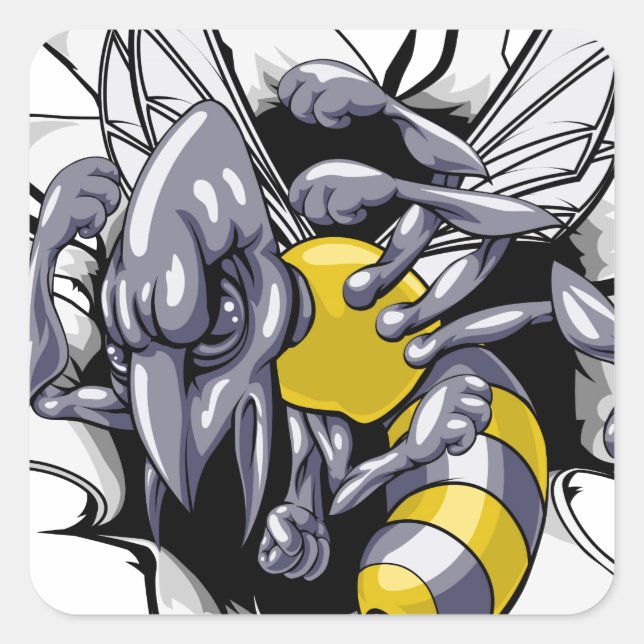 Hornet or wasp breaking through wall square sticker (Front)