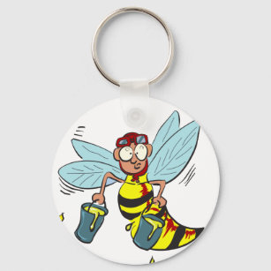 Hornet wasp bee with two buckets of honey key ring