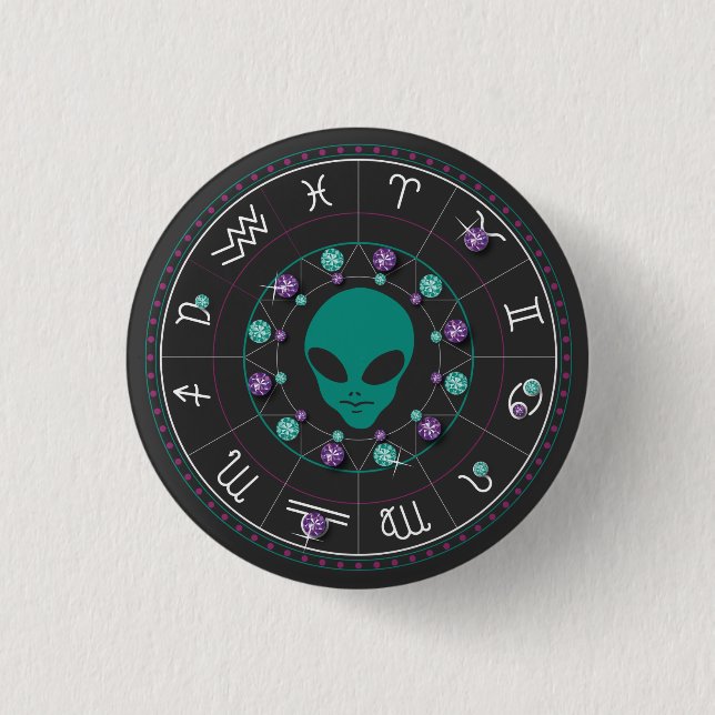 Horoscope Alien 3 Cm Round Badge (Front)