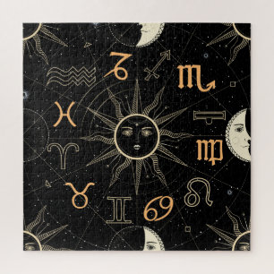 Horoscope circle, Zodiac signs, vintage. Jigsaw Puzzle
