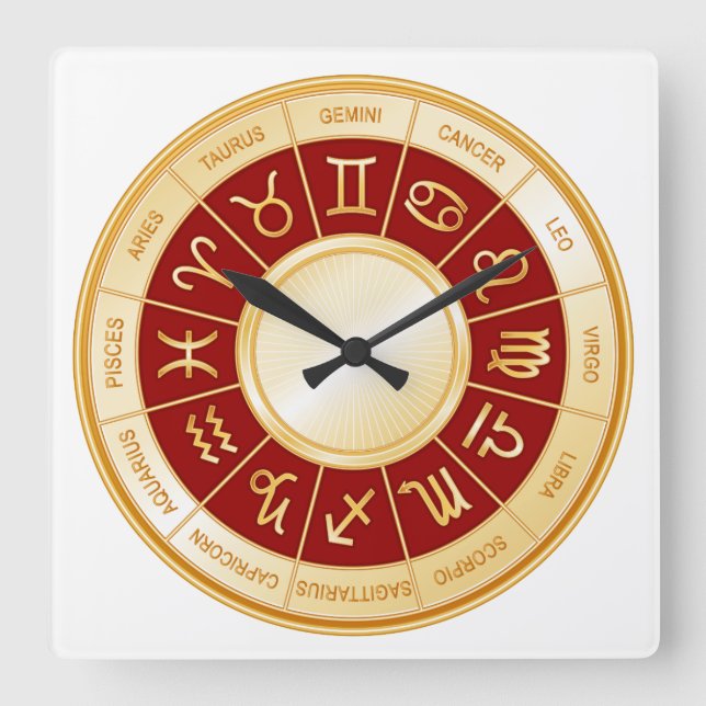 Horoscope Mandala Square Wall Clock (Front)