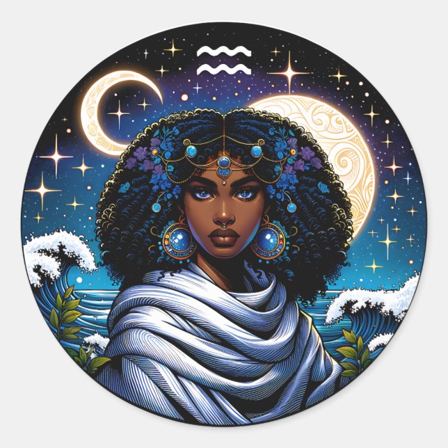 Horoscope Sign Aquarius Symbol Classic Round Sticker (Front)