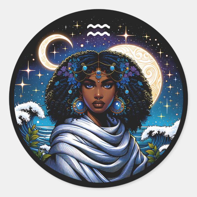Horoscope Sign Aquarius Symbol Classic Round Sticker (Front)