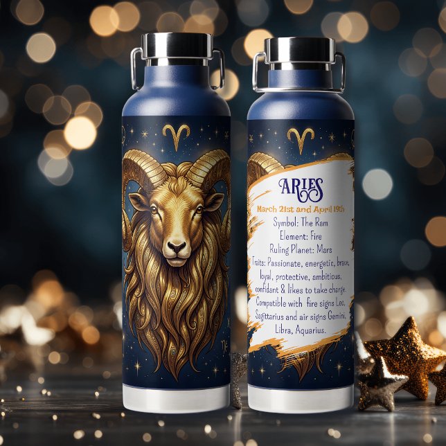 Horoscope Sign Aries | Astrology Traits & Dates Water Bottle (Creator Uploaded)