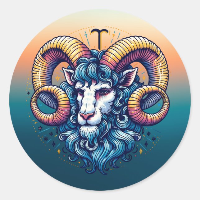 Horoscope Sign Aries | Mystical Ran  Classic Round Sticker (Front)