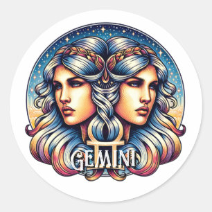 Horoscope Sign Gemini   Twins Astrology Sign Classic Round Sticker