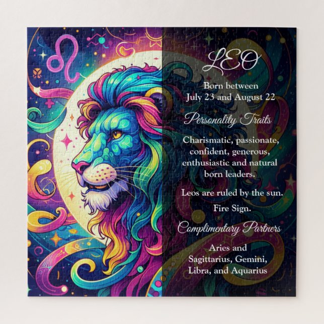 Horoscope sign Leo info | Colourful Lion Art Jigsaw Puzzle (Vertical)